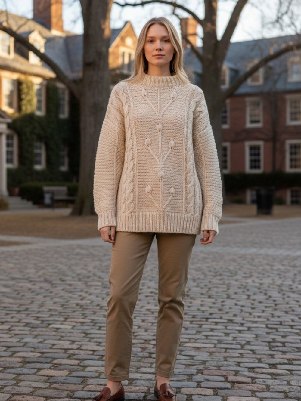 Vintage Caravana Clothing Co Womens Wool Chunky Knit Fishermans Sweater XL White